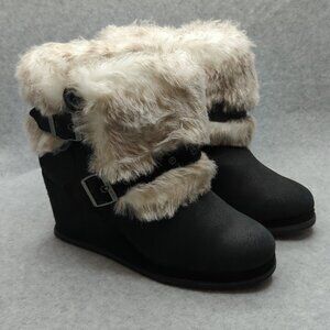 CAT Caterpillar Black Cafe Boisterous Faux Fur Wedge Boots Women Size 7